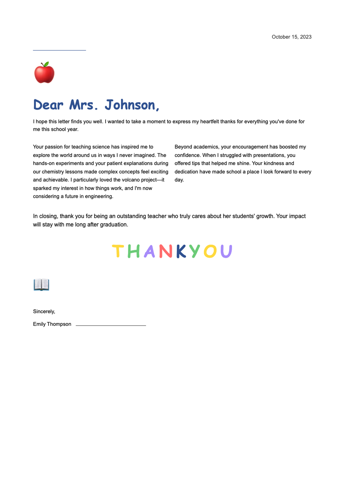 Handwritten teacher appreciation thank you letter with apple and books illustration_variant_1
